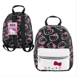 Sanrio Hello Kitty Mini Backpack 10" Black/White Faux Leather Girls Kids